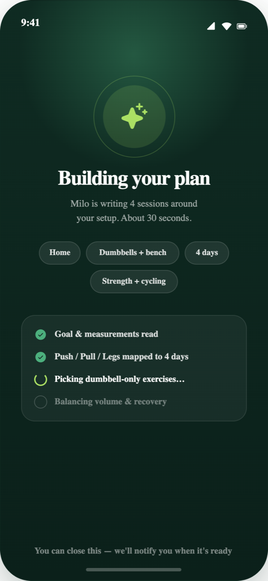 De iPhone-app genereert een trainingsplan.